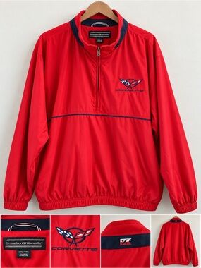Corvette. Cutter & Buck Red Quarter-Zip Windbreaker with Navy Trim